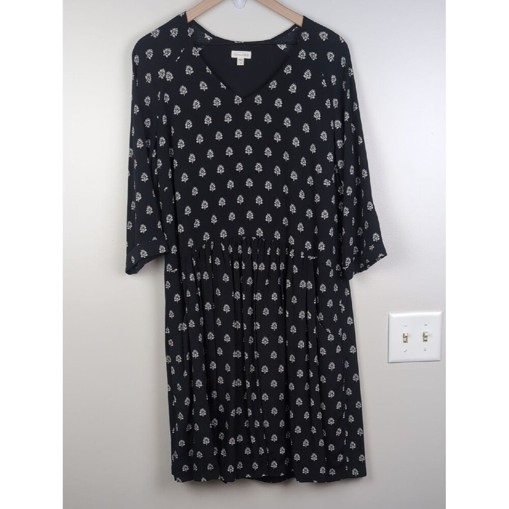 Garnet Hill | Bohemian Pocket Detail Dress | 12 | Black & White - Picture 2 of 11